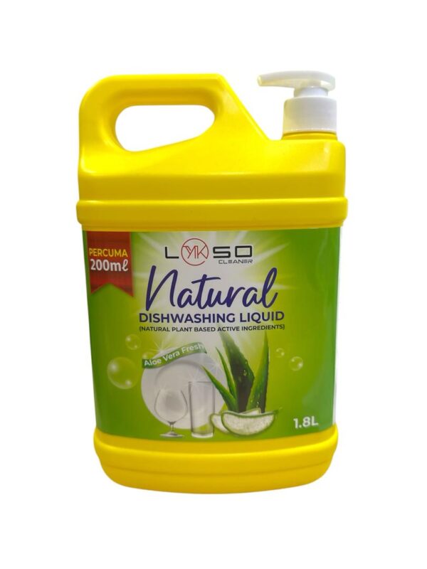 LYKSO Natural 1.8kg + PERCUMA 200ML Dishwash Liquid Aloe Vera Fresh
