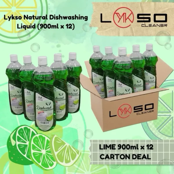 LYKSO Natural Dishwash Liquid Fizzy lime Fresh 900ML x 12 Btl（Box📦） - Image 2