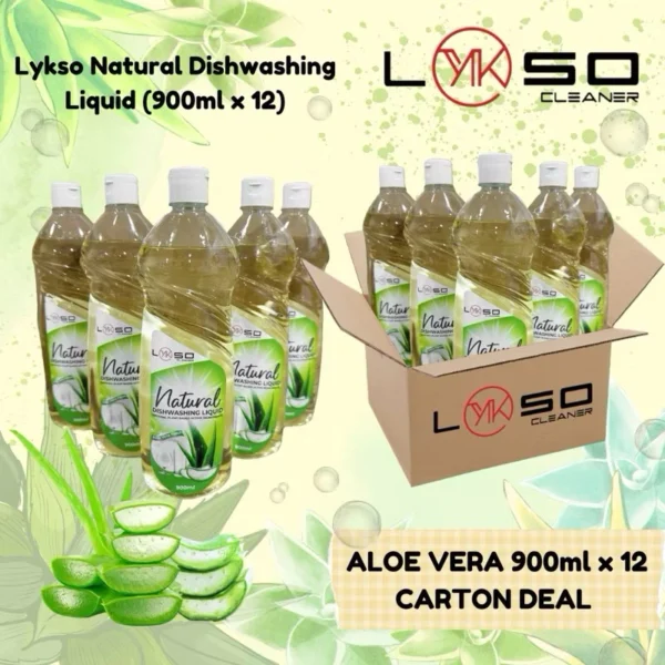 LYKSO Natural Dishwash Liquid Aloe Vera Fresh 900ML x 12 Btl（Box📦） - Image 2