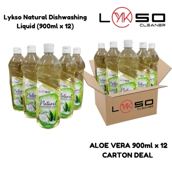 LYKSO Natural Dishwash Liquid Aloe Vera Fresh 900ML x 12 Btl（Box📦）